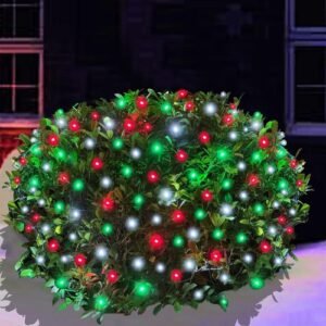 5x5 ft Red White Green Christmas Net Lights, 100 LEDs