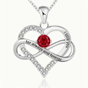 Elegant Birthstone with Heart Pendant Necklace, Jewelry Gift for Women, Teens