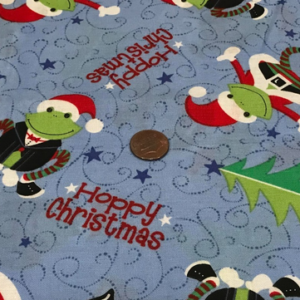 Hoppy Christmas*Frogs*Trees*on Blue with Stars & Swirls * 100% Cotton * 8" x 21"
