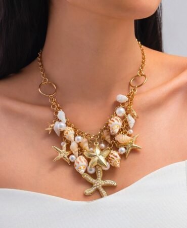 Women's Fashion Boho Starfish Pendant Necklace Conch Shell Layered Jewelry Alloy