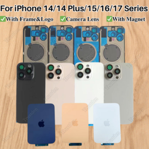 Lot Back Glass Replacement +Metal & Magnet For iPhone17 16 15 14 Pro Max 14 Plus