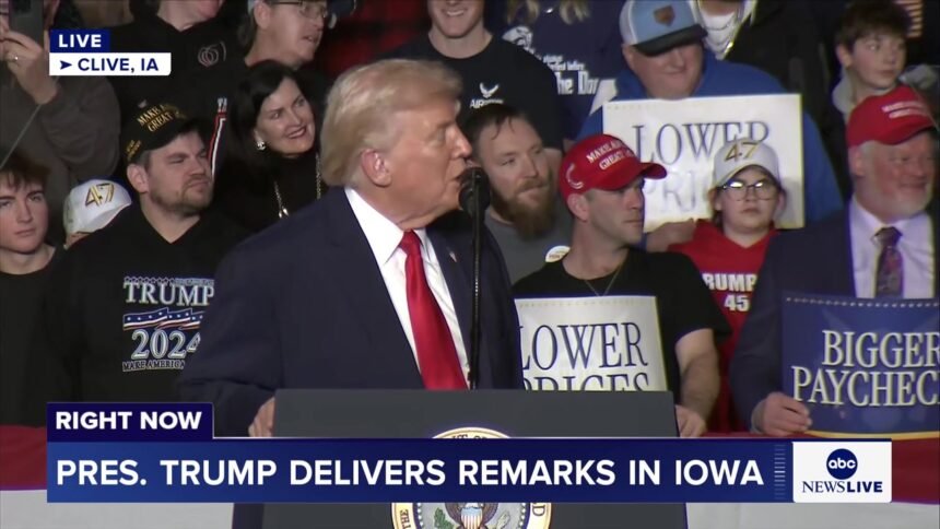 HAPPENING NOW: President Trump delivers remarks in Clive, Iowa. https://abcnews.link/tUte2YS | ABC News
