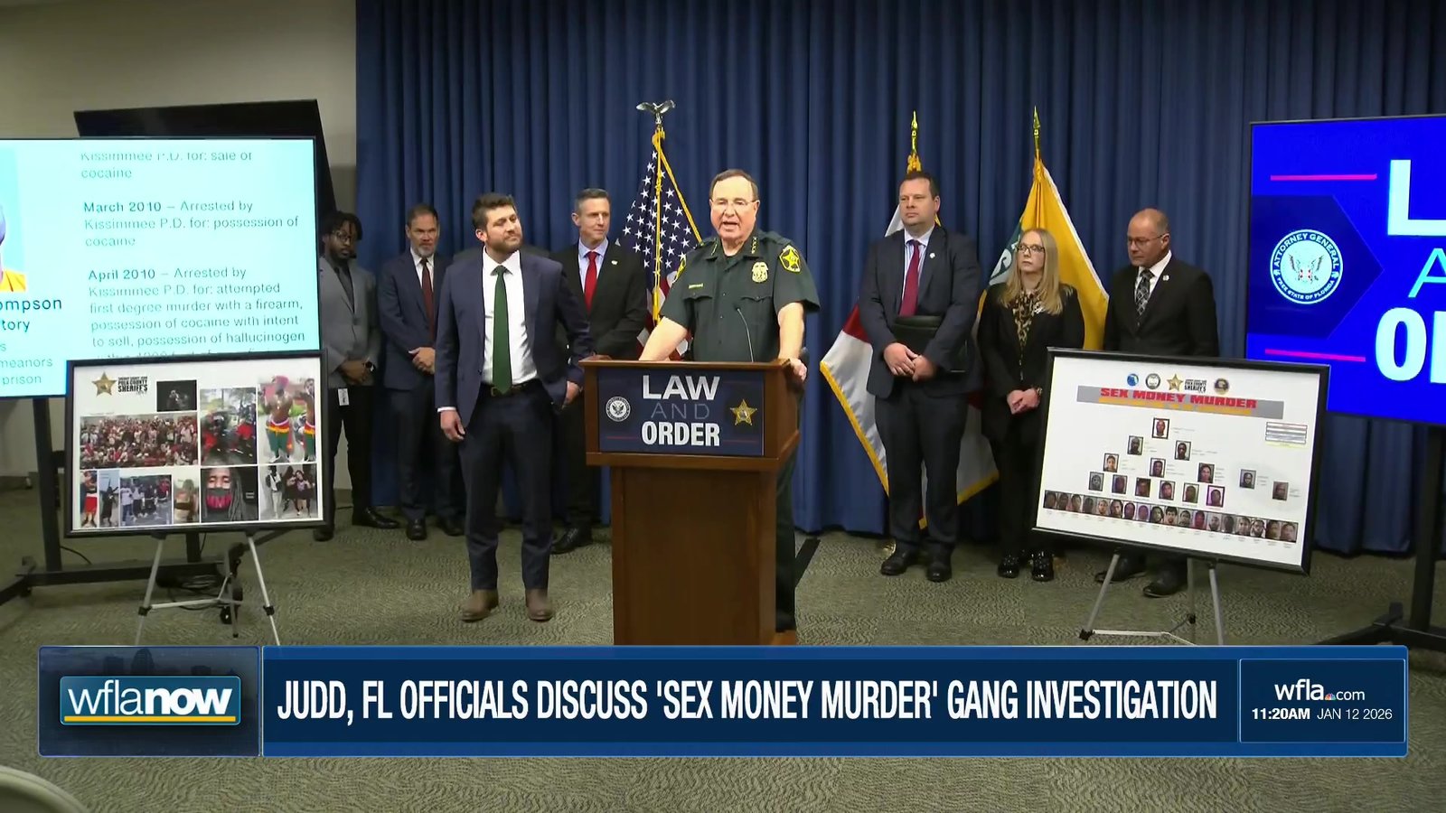 "SEX, MONEY, MURDER": Sheriff Grady Judd and other Florida officials are providing an update to the "Sex, Money, Murder" gang racketeering investigation from 2022. https://www.wfla.com/news/polk-county/florida-officials-provide-update-on-sex-money-murder-gang-racketeering-investigation/ | WFLA News Channel 8