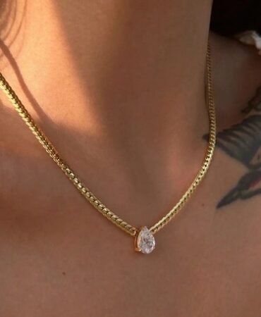 Women Necklace Heart Cubic Pendant 18K Gold Plated Stainless Steel Chain Jewelry