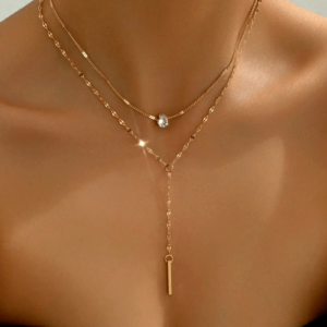 Women's Double Necklace Pendant 18K Gold Plated Stainless Chain Woman Jewelry