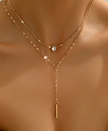 Women's Double Necklace Pendant 18K Gold Plated Stainless Chain Woman Jewelry