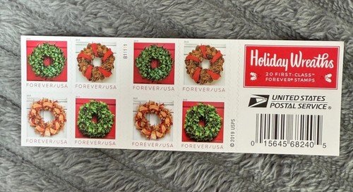 20 USPS HOLIDAY Wreath Stamps Forever NEVER USED Christmas Holiday Genuine