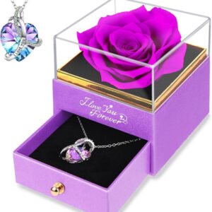 Women Gifts Ideas for Valentines Day, Preserved Forever Rose Gift with Necklace*