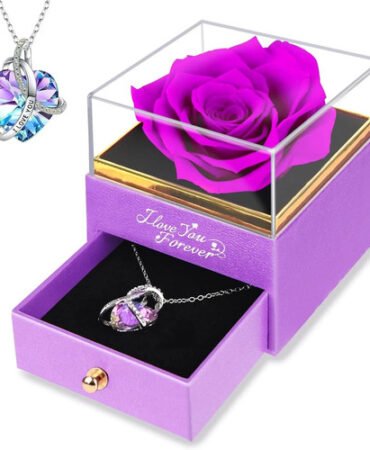 Women Gifts Ideas for Valentines Day, Preserved Forever Rose Gift with Necklace*