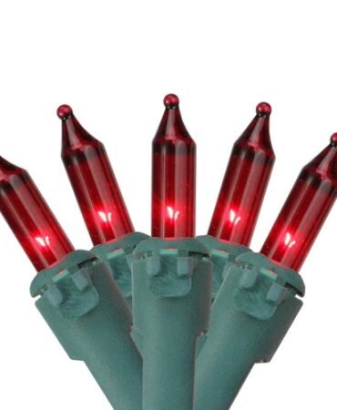 100 Red Mini Christmas Lights, Green Wire, 22.8' Total Length