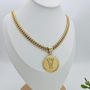 Gold Initial Necklace, 14k Heavy Plated Gold, 7mm Curb Chain For Men