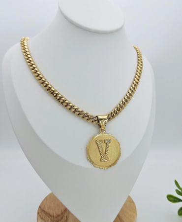 Gold Initial Necklace, 14k Heavy Plated Gold, 7mm Curb Chain For Men
