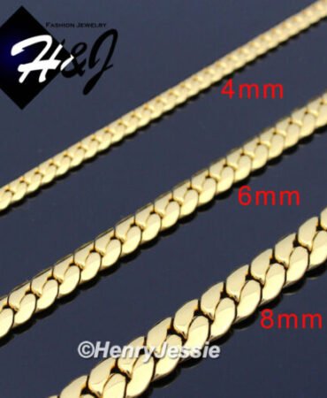 18-40"MEN Stainless Steel 3/4/5/6/8mm Gold Plated Miami Cuban Chain Necklace*155