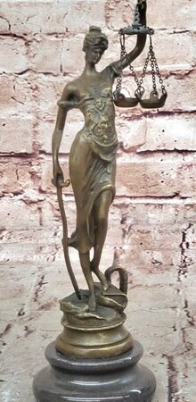 Real Bronze Statue Marble Lady Blind Justice Scales Law Sculpture Marble Figure