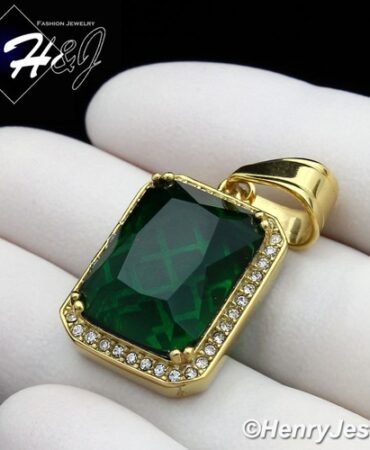 MEN's Stainless Steel Green Rhinestone Gold Plated Charm Pendant*GP98
