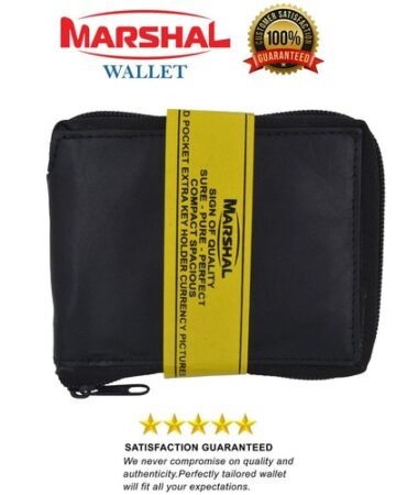 Genuine Cowhide Leather Mens Zipper Zip-Around Bifold Popular Card Holder Wallet