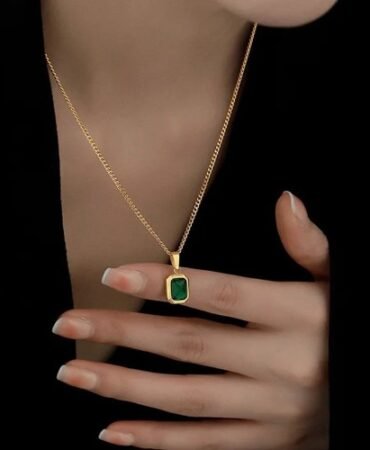 Women's Necklaces Green Pendant 18K Gold Plated Stainless Steel Fashion Jewelry