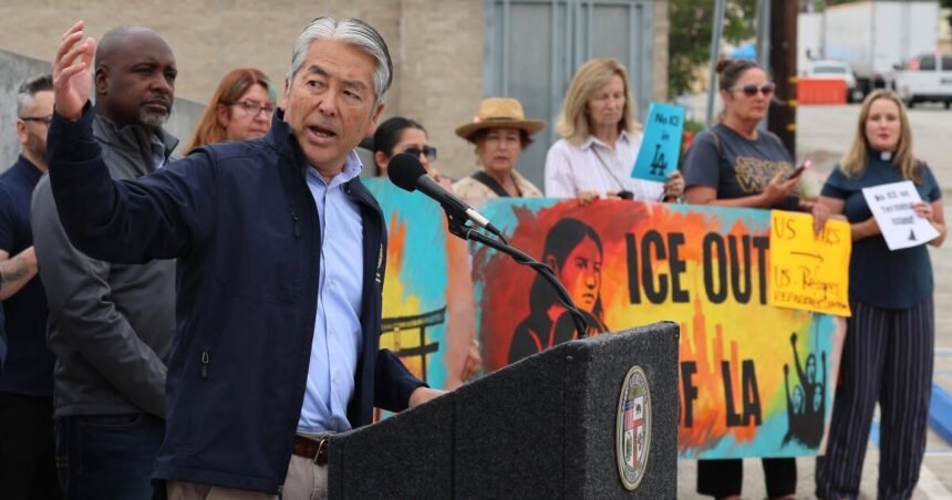 Immigration activists celebrate as ICE agents depart Terminal Island