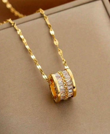 Women Necklace Cubic Zircon Pendant 18K Gold Plated Stainless Steel Jewelry Gift