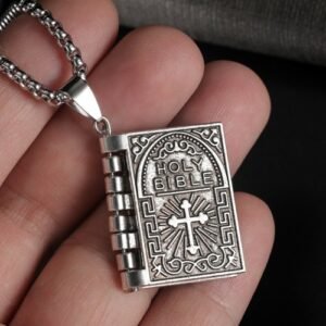 Men Cross Bible Book Pendant Necklace Christian Jewelry