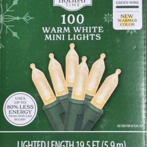 NEW 2025! Holiday Time 100-Count WARM WHITE LED Mini Christmas Lights GREEN Wire