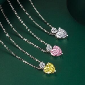 Women Heart CZ Rhinestone 925 Silver Chain Pendant Necklace Christmas Gifts