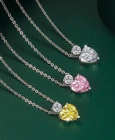 Women Heart CZ Rhinestone 925 Silver Chain Pendant Necklace Christmas Gifts