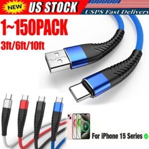 Braided USB C Type C Fast Charging Data Cable Cord for iPhone 17 16 Pro Max Lot