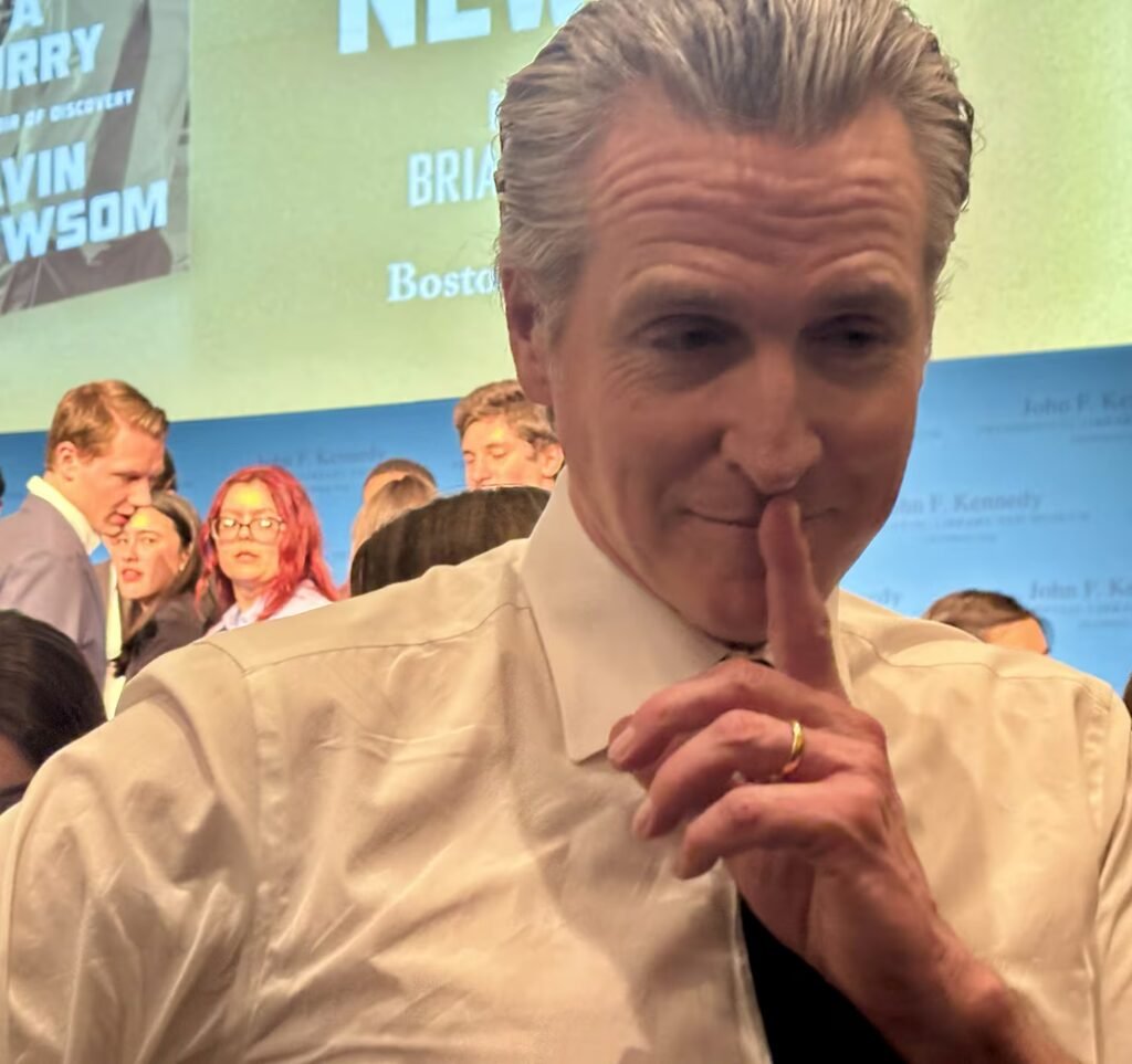 Gavin Newsom blasts Trump on book tour stop at JFK Library