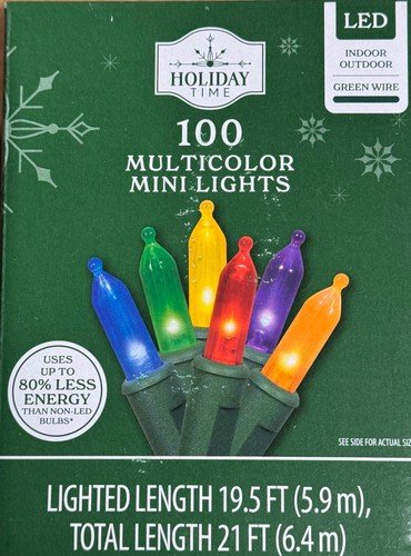 Holiday Time 100-Count Multicolor LED Mini Christmas Lights GREEN Wire NEW