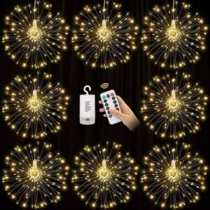 (4pcs) 120 LED Copper Wire Firework Lights with Remote – 8 Modes, Waterproof For