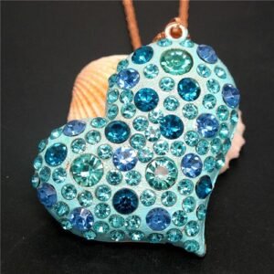 New Cute Blue Enamel Heart Crystal Pendant Fashion Women Chain Necklace Gift