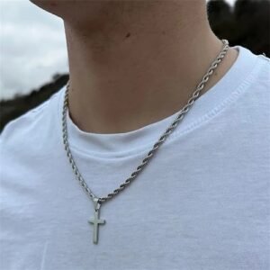 Men Stainless Steel Cross Pendant Necklace Hip Hop Simple Chain Silvery Gift New