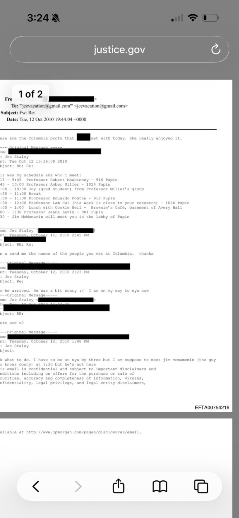 Does the blanked out name imply the person meeting with Columbia professors was a victim, and these people should be looked at?