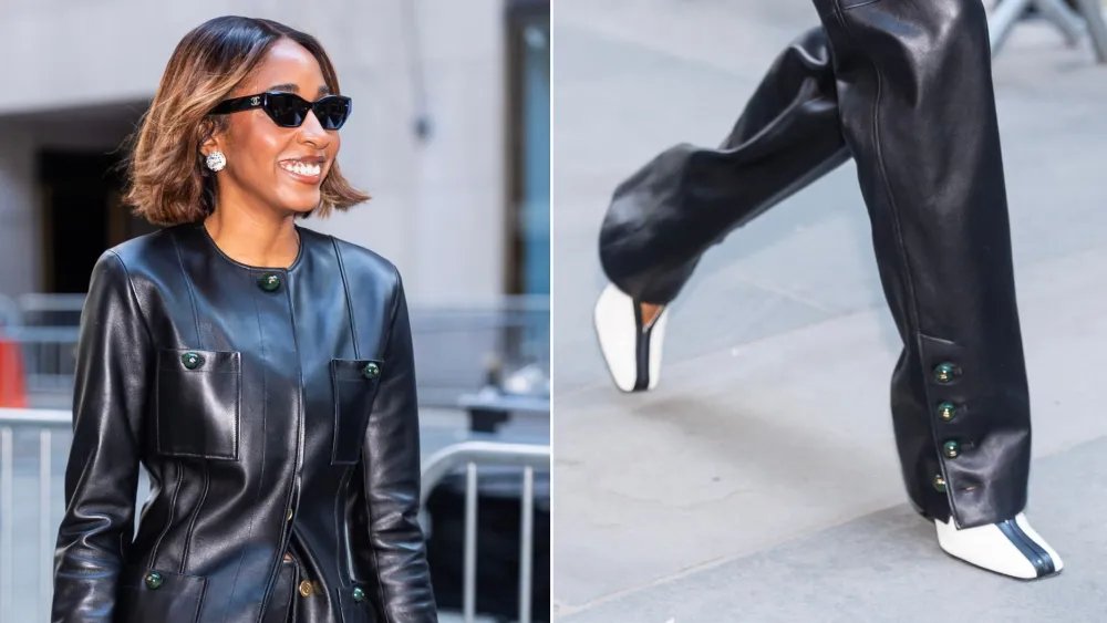 Ayo Edebiri Adds Graphic Chanel Pumps to a Leather Look