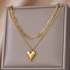 Fashion 18K Gold Plated Heart-Shaped Pendant Necklace Women Holiday Gift New