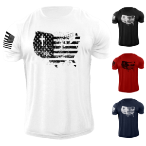 Men's Cross USA Flag Distressed T Shirt American Patriotic 100% Cotton