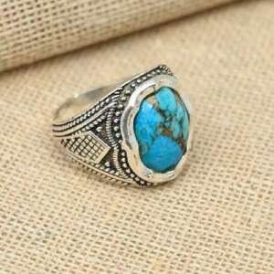 Blue Copper Turquoise Gemstone Ring 925 Sterling Silver Men's Ring All Size  D83