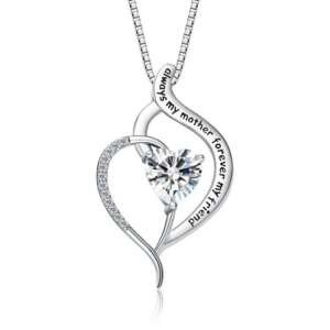 Women's Platinum Plated Heart Necklace, I Love You Mom Gifts for Mothers Day,...