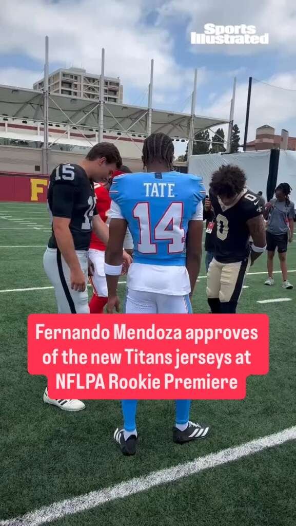 New Titans jerseys on full display at the NFLPA Rookie Premiere (  : @gmanzanonfl) #nfl …