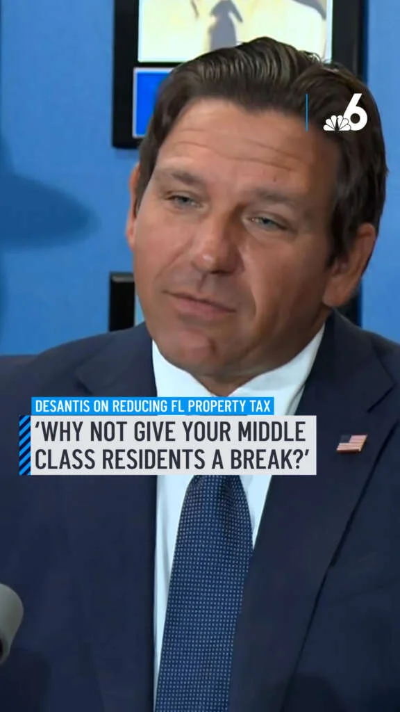 Florida Gov. Ron DeSantis touted an initiative that would reduce and (possibly) eliminate homestead property taxes in the state. “And that will be historic,” he said at a news conference. But, don’t get too excited. The governor said, the proposal will have to be “phased in” to ensure support from the Legislature and voters. More details: http://on.nbc6.com/yNE1RY7 #desantis #florida #tax #property #home