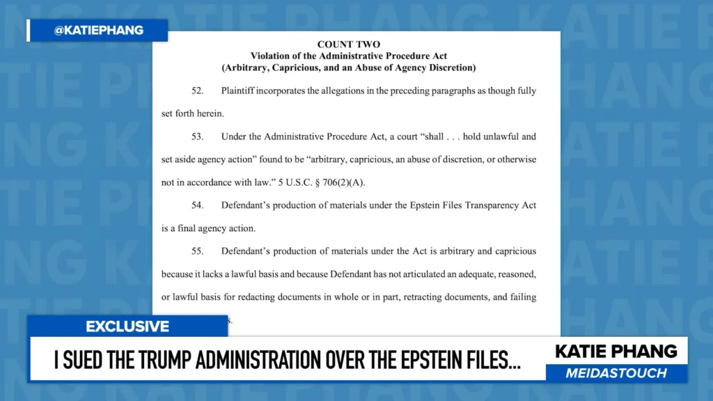 Katie Phang: I’m suing Acting AG Todd Blanche to force DOJ to comply with the Epstein Files Transparency Act. As a Journalist, if i can’t access the full Epstein Files, i can’t do my job reporting on the facts & evidence around Jeffrey Epstein, Ghislaine Maxwell, and other Epstein Elites.