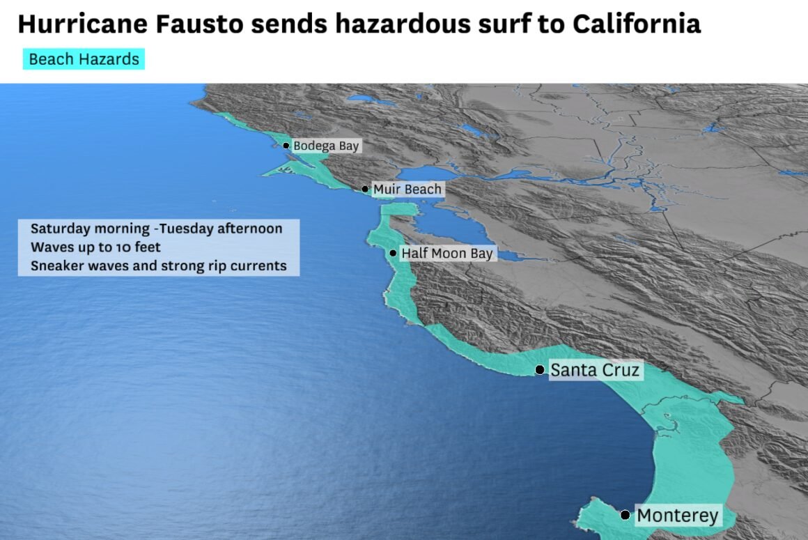 Hurricane Fausto waves threaten California beaches this weekend