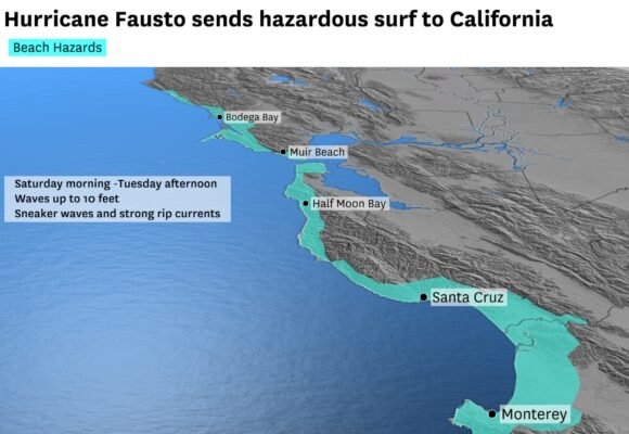 Hurricane Fausto waves threaten California beaches this weekend