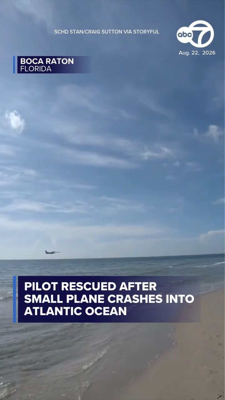 A pilot was rescued after a small plane crashed into the ocean next to a beach in Boca Raton, Florida, on Saturday morning, August 22, according to authorities. This footage posted to X by @schdetf, also known as SCHD STAN/Craig Sutton, shows the moment the aircraft crashed and a lifeguard helping a woman out of the water and onto the beach. The Boca Raton Police Department said the pilot was the sole occupant of the single-engine aircraft, and that no one was injured. According to local news outlet WPBF, the Federal Aviation Administration said the flight departed from Fort Myers and was headed the Bahamas when it declared an emergency. The plane had been cleared to land at Boca Raton Airport before the crash occurred, they added. The plane was scheduled to be removed from the water Sunday morning, police said.