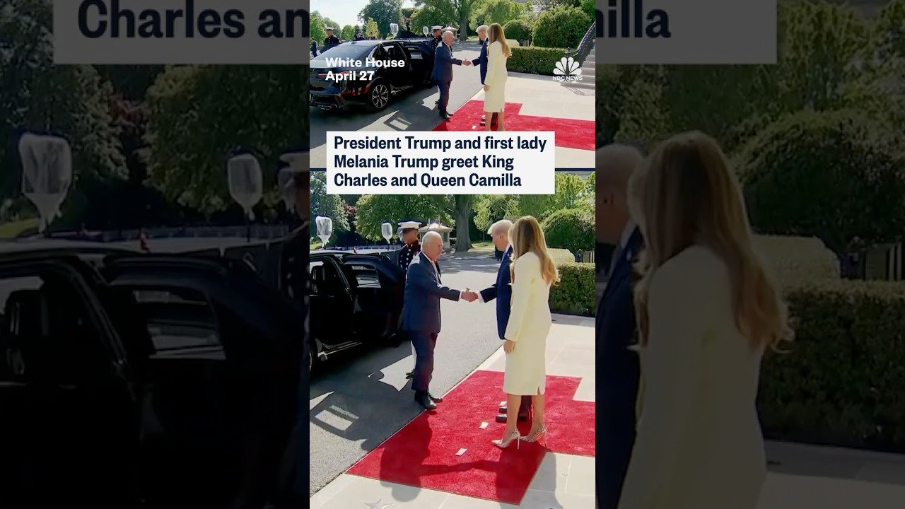 President Trump and first lady Melania Trump greet King Charles and Queen Camilla