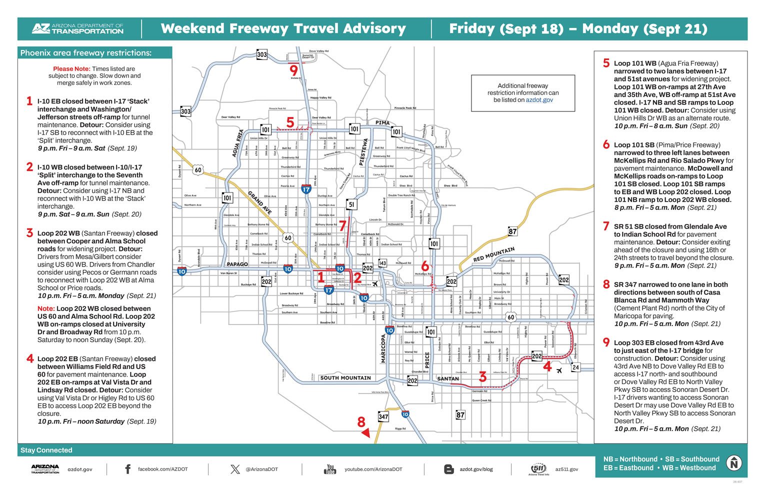 ADOT’s Weekend Freeway Travel Advisory (Sept. 18-21)