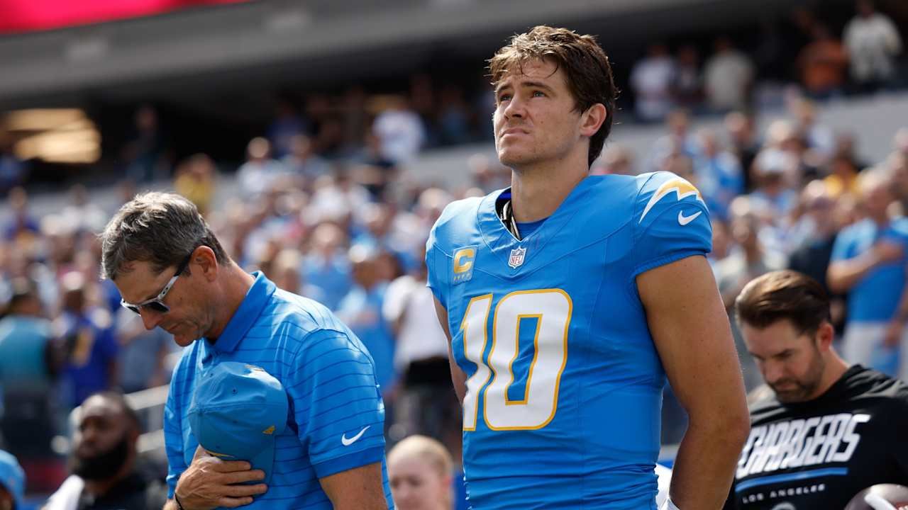 Chargers' Jim Harbaugh challenges Justin Herbert to 'be better' after team's 0-3 start | Latest NFL News, Analysis & Updates