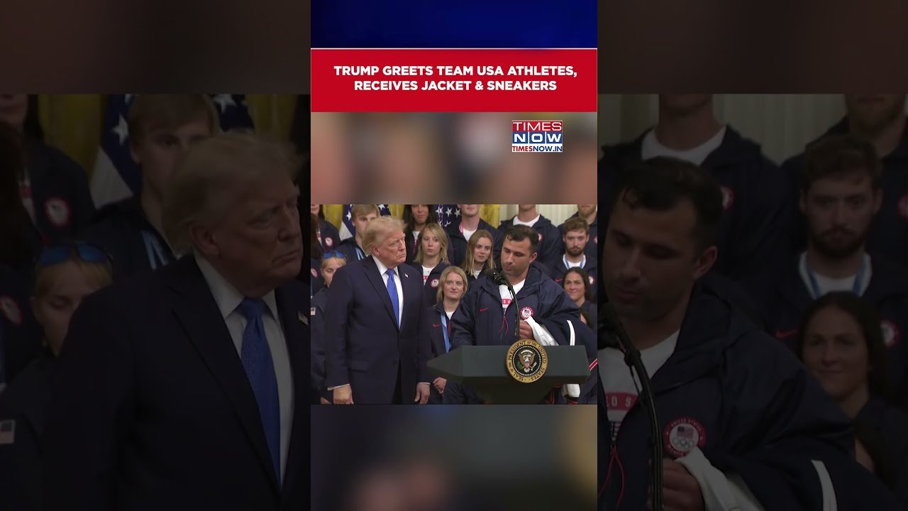 US President Trump Greets Team USA Athletes, Receives Jacket & Sneakers At White House #shorts