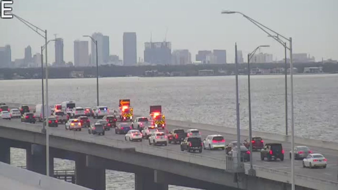 Police activity blocking multiple lanes on Howard Frankland